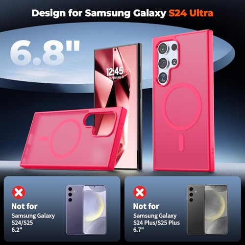 Image of SUPFINE Magnetic for Samsung Galaxy S24 Ultra Case with Screen Protector, (Built-in Magnets) (Military Grade Drop Protection) Slim Translucent Shockproof Phone Case,Hot Pink