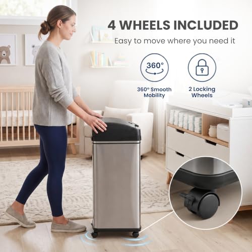 Image of iTouchless 13 Gal Sensor Diaper Pail w /Odor Filter, 50L 135 Diaper Capacity