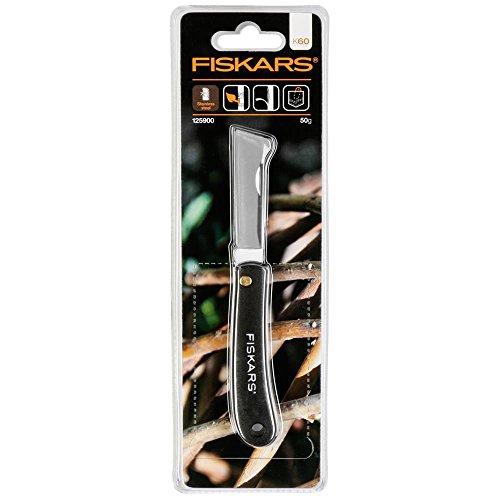 Fiskars Cuchillo de injerto cortaplumas K60, Longitud total: 17 cm, acero inoxidable, Negro, 1001625