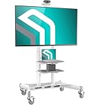 ONKRON Mobile TV Stand on Wheels for 50 - 86 Inch Screen, Portable TV Stand max load 105,9 kg, Rolling TV with Wheels VESA 200x200 - 800x500, Height Adjustable Television Trolley White TS1881-W