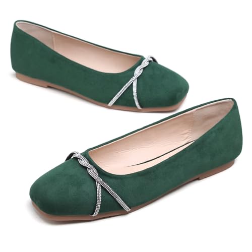 Image of TN TANGNEST Womens Casual Flats Chain Ballet Flats | Fashion Pointed Toe Rhinestone Flats, Comfort Slip On Dress Shoes for Business Work Office Wedding Party
