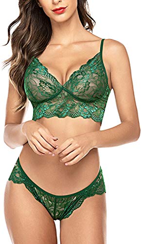 Image of Zoroo Women's Lace Lingerie Bra Panty Set Strappy Babydoll Bodysuit