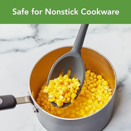 Image of Tovolo Flex Core Silicone Slotted Deep Spoon for Cooking Mixing Baking, Dishwasher Safe BPA Free All Silicone Kitchen Spoon Utensil Heat Resistant Nonstick Safe Slotted Serving Spoon, Charcoal Gray