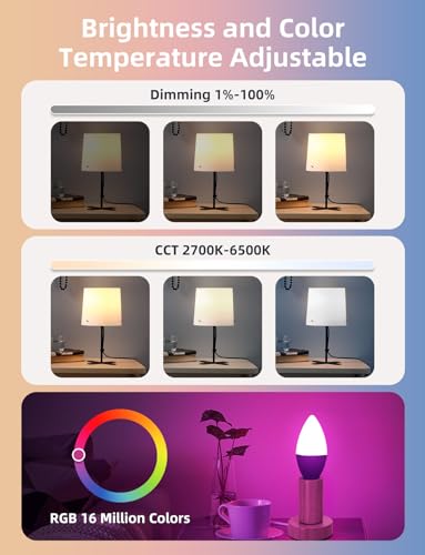 Aigostar Mesh - Lampadine Alexa Bluetooth Mesh 6.5W C37, Lampadina Smart Works with Alexa, Lampadina Alexa E14 Candela LED 555LM RGB & 2700K-6500K, 6 Unità (Con Telecomando Bluetooth) - Immagine 5