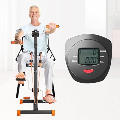 Dskeuzeew Pedal Exerciser Bike Hand Arm Leg and Knee Peddler, Arm Leg Knee Physical Therapy Exercise Bike, Adjustable Fitness Recovery Equipment for Seniors Total Body with Monitor Cover