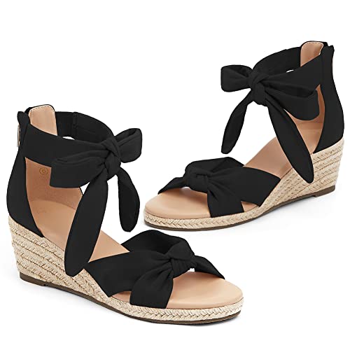 LAICIGO Womens Espadrilles Wedge Sandals Back Zipper Closure Open Toe Platform Ankle Strap Summer Dress Shoes with Bow4