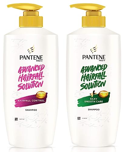 Image of Pantene Advanced Hairfall Solution, Silky Smooth Care Shampoo, Pack of 1, 650ML, Green & Pantene Advanced Hairfall Solution, Hairfall Control Shampoo, Pack of 1, 650ML, Pink