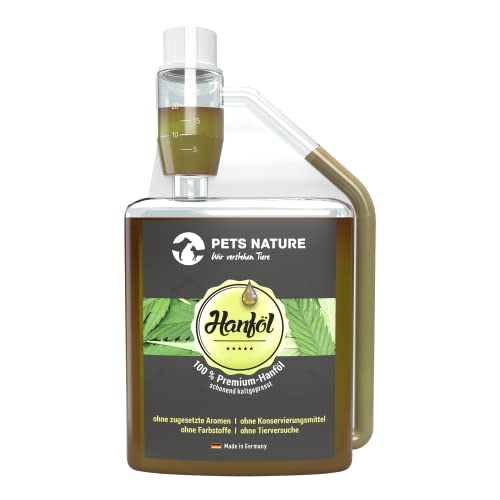 Pets Nature Hanföl für Hunde und Katzen - reines Premium Hanf-Öl mit Omega-3- und 6-Fettsäuren - 100% natürlich, schonend kaltgepresst, Made in Germany (250 ml)