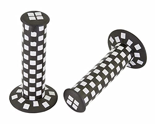 Alta Bicycle Vintage Checkered BMX Style 124mm Long Bicycle Grips, Multiple Colors. (Black/White)