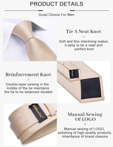 Image of DiBanGu Plaid Ties for Men Silk Checkered Necktie and Pocket Square Cufflinks Tie Clip Set with Gift Box for Wedding Business