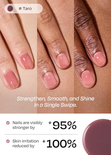 Image of ohora Natural Glow Milk Syrup Nail Strengthener (Taro) - Tinted Nail Hardener for Brittle, Damaged Nails, Quick-Dry Glossy Finish, Nail Repair & Growth, 15 mL