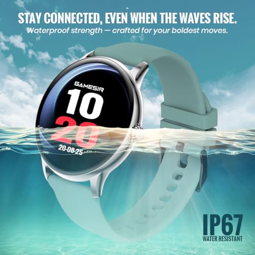 Image of GameSir Glavito Round Dial Smartwatch with 1.49 inch AMOLED Display, 100+ Sports Modes, IP67, Bluetooth Calling, Functional Crown Control, Health Tracking, 100+ Watch Faces for Men & Women (Light Green)
