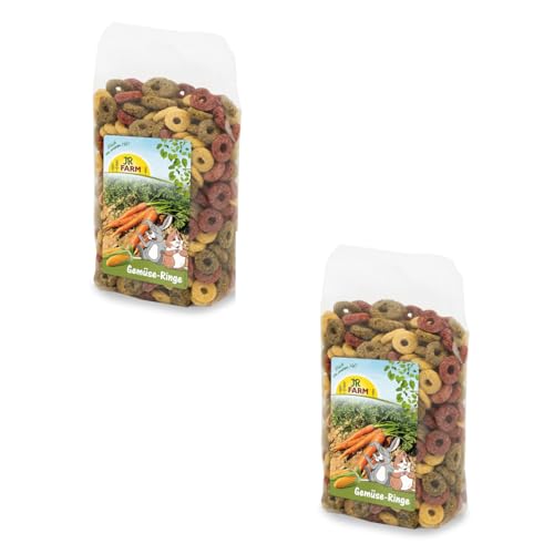 JR FARM Aros de Verduras | Paquete Doble | 2 x 200 g | Alimento complementario para roedores y Conejos Enanos | Puede Servir como Snack crujiente | Delicioso Relleno de Verduras