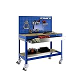 Simon Rack Banco de Trabajo Taller, Capacidad Carga 120 kg, 1520x1210x610 mm, Mesa de Trabajo, Incluye Ruedas, 1 Cajón, Azul/Madera - BT2