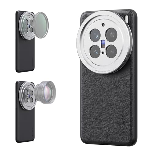 Image of NEEWER X200 Pro Case, Protective Phone Case Compatible with VIVO X200 Pro, Heavy Duty TPU + PC Faux Leather with 17mm Lens Mounts & 67mm Filter Adapter for Wireless Charging, PA114 Black + Silver