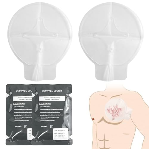 2PCS Vent Chest Seal, Vendaje de Trauma de Emergencia, Kit de Primeros Auxilios, Emergencias Sanitarias, Gasas Blanco