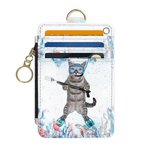 DATOUCAT Carteira fina com porta-cartão de crédito, carteira feminina pequena com bolso frontal com zíper, couro sintético fino para viagem, bloqueio de RFID, janela para identidade, presentes