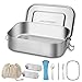 Produktbild HAUSPROFI Auslaufsicher Brotdose, Lunchbox, Bento Box Aus Edelstahl mit 2 Herausnehmbarer Fächern Inklusive Besteck & Bestecktasche & Aufbewahrungsbeutel für Kinder und Erwachsene - (1400ML)