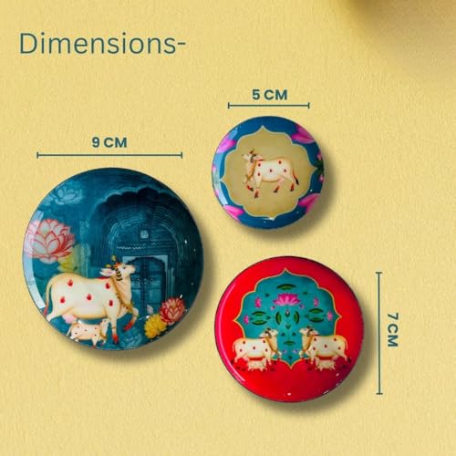Image of RITUALISTIC Pichwai Metal Fridge Magnet |Freeze Magnet Set | Gift Items for Women and Men | Diwali & Home Decor Gift Item | Fridge Magnets Refrigerator Stylish | Perfect Souvenir Gift |Set of 3