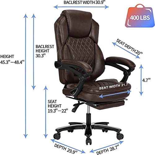 Comermax Big And Tall Home Office Desk Chairs For 400Lb Heavy People, Ergonomic Reclining Office Chair With Footrest And Wide Seat, Plus Size Managerial Executive Chairs (Coffee Brown) #TOP2