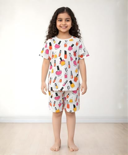 Image of ANTHRILO Sleepwear Shorts Set for Girls| Material: 100% Pure Cotton | Fabric: Skin-Friendly, ensuring a Soft Touch on Delicate Skin| Fit: Regular |Age Range: Suitable for Girls Aged 0-14 Years