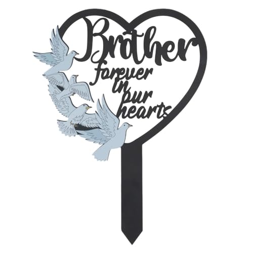 HPMAISON 11 inch Metal Brother Memorial Stake Grave Decorations for Cemetery Gravesite Sympathy Markers Waterproof Memorial Gifts for Loss of Brother Tombstones Plaque Outdoors Lawn Yard Decor