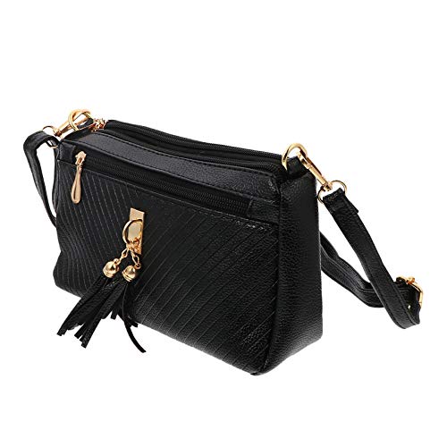 PretyzOOM Bolsa de mão feminina com borla transversal, bolsa de ombro, bolsa acolchoada com alça de