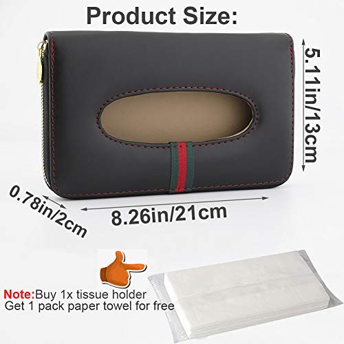 Cartisen Car Tissue Holder, Sun Visor Tissue Holder, Car Visor Napkin Holder, PU Leather Backseat Tissue Case Holder for Car Vehicle with Zipper (Black & Red Line)