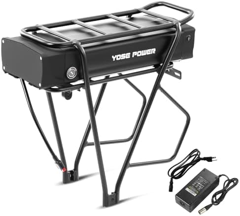 YS YOSE POWER 48V 20.8Ah Rear Rack Ebike Battery for Max 1500W Electric Bicycle Batteries Black Luggage Rack 500W 1000W 1500W E-Bikes (Black Battery with Rack)