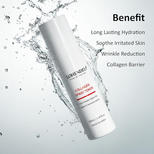 LOHENDEL Collagen Spray Toner, Fine Mist Face Toner with Collagen, Hydrolyzed Hyaluronic Acid & D-Panthenol, Firming & Elasticity, Instant Hydration, Skin Protection & Soothe Irritated Skin, Korean Skincare