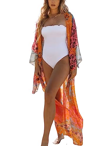 Image of Breezy Lane Women's Kimono Cardigan Summer Swimsuit Coverups Beach Cover Up with Floral Print for Vacation