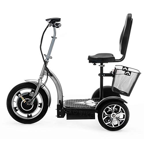 VELECO 3 Wheeled Folding Electric Scooter Mobility Trike ZT16 (Silver)