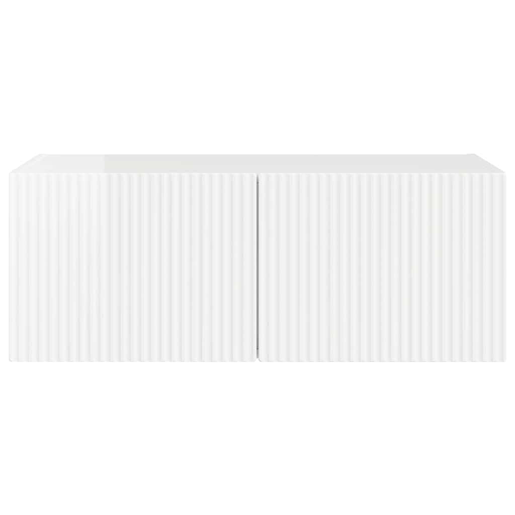vidaXL Meuble TV Mural Blanc Brillant 78,5 x 31 x 29,5 cm, Salon, Meuble TV Moderne, Solution de Rangement Fonctionnelle, étagère Murale, Design Chic