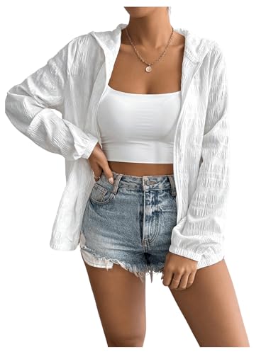 SOLY HUX Women's Zip Up Hooded Jacket Long Sleeve Textured Lightweight Jacket Outerwear