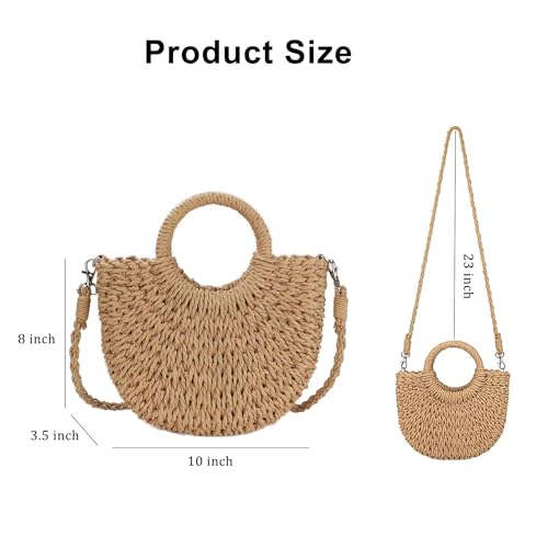 Womens Straw Beach Bag,Woven Crossbody Shoulder Bags with Strap,Top Handle Straw Handbag Clutch Crossbody Travel Beach Bag for Summer Basket Purse for Women4