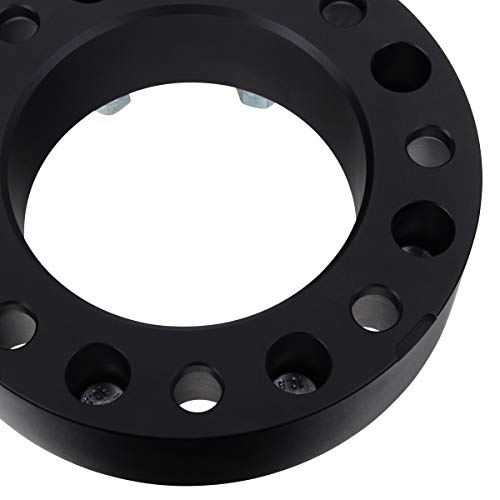 Supreme Suspensions - Set Of 4 Black 2-Inch Wheel Spacers For 2005-2023 Ford F250 / F350 Super Duty [Bp: 8 X 170Mm / Cb: 125Mm / Studs: M14 X 1.5] - 4 Tire Valve Caps Included #TOP6