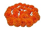 FIORINTI Marigold Artificial Flower Silk Heads with Stems 30 Pack and 5 feet String Garlands for Decoration Indian/American Wedding Party Decoration