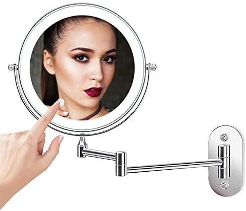 8-inch Bathroom Shaving Mirror Wall Mounted Makeup Two-Sided 5X Magnification LED Touch Dimming 360°Swivel Extending Folding Powered by 4 x AAA Batteries
