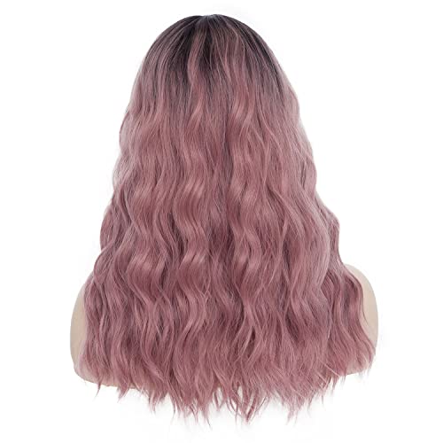 S-Noilite Lace Front Wigs Long Wave Wavy Ombre Lace Synthetic Wigs Middle Part Natural Hairline Heat Resistant Hair Dark Root Daily Cosplay Party Wig For Women 19Inch Brown To Purple Pink #TOP2