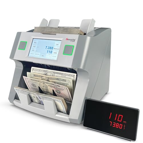Cassida 7710R Mixed Denomination Money Counter & Bill Sorter, Value Count, UV/MG/MT/IR/1CIS/DB/DD Counterfeit Detection, Multi-Currency (USD/CAD/MXN/EUR/GBP), (Printer Not Included)
