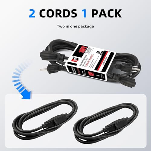 Image of EP 10FT Outdoor Extension Cord, 16 /3 SJTW Heavy Duty Black 2PK, ETL Listed