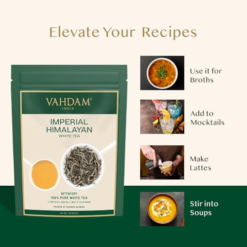 Image of VAHDAM, Imperial White Tea Leaves From Himalayas (25 Cups /1.76oz) High Elevation Grown, White Tea Loose Leaf Tea | Pure Unblended Loose Leaf Tea | Vacuum Sealed (Pack of 3)