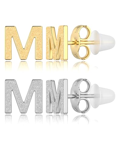 Boucles d'oreilles à tige initiales femme acier chirurgical 316L hypoallergénique