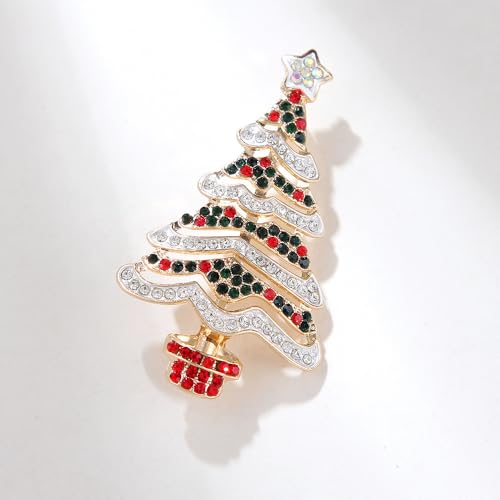 Image of Christmas Brooch Pins Crystal Christmas Tree Snowflake Jingle Bell Reindeer Enamel Brooches Holiday Party Gift for Women