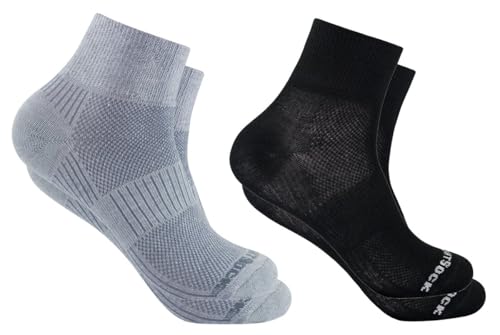 Wrightsock - 2 Paar Herren/Damen Profi Sportsocken im Doppelpack Sparpack, Laufsocke, Modell Coolmesh II in schwarz + leichtem grau, Anti-Blasen-System, doppellagig, Quarter (knöchelhoch), Gr. M