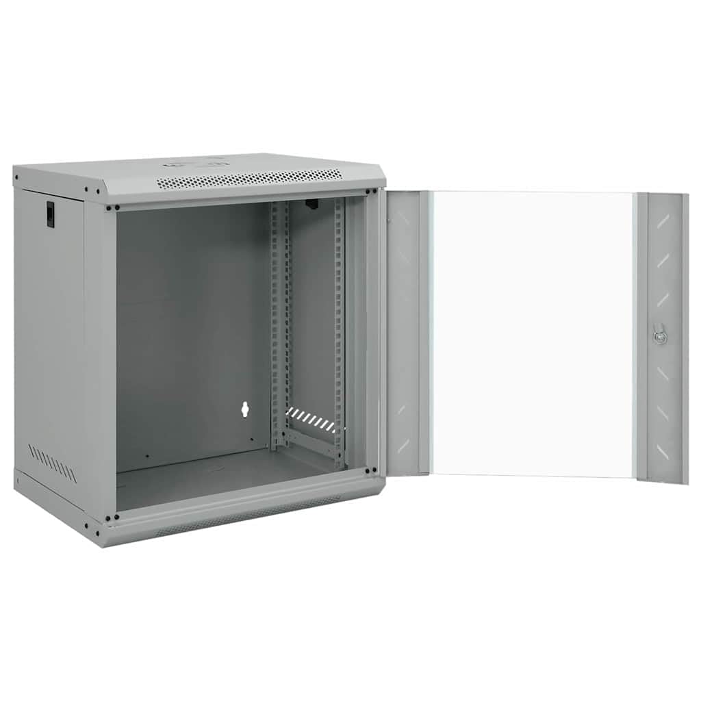 Armadietto di rete da 19 pollici, da parete, 53 x 45 x 60 cm, in acciaio, con porta in vetro, grigio
