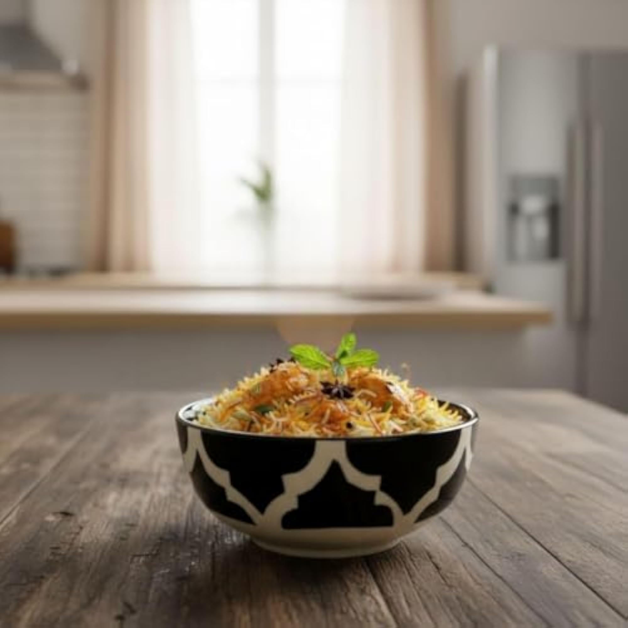 5-Piece Ceramic Dinner Set, Black Moroccan Pattern