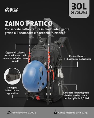 Terra Peak Flex 30 Zaino Da Hiking 30L Donna Uomo E Adulti Nero Medio - Ergonomico - Outdoor Daypack Impermeabile - Da Trekking Leggero Con Ventilazione Posteriore Per L'escursionismo - 3