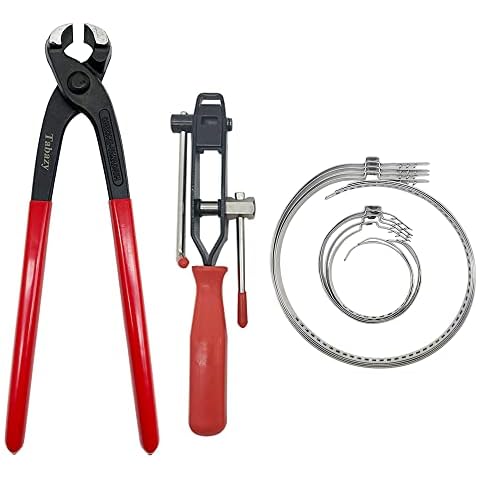 CV Joint Banding Tool with Cutter, Ear Clamp Pliers with 8pcs Single Ear CV Boot Clamps Tool Kit, Ear Boot Tie Pliers, Car Band Tool Kit, Hose Axle Plier CV Clamp Tool for Auto ATV UTV Cover
