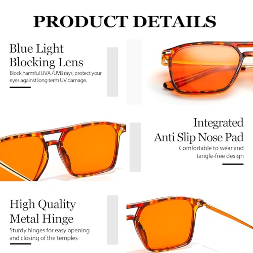 Image of LVIOE 99% Blue Light Glasses Sleep Glasses Orange Tinted Lens for Good Sleep Reduce Eyestrain Aviator Eyeglasses
